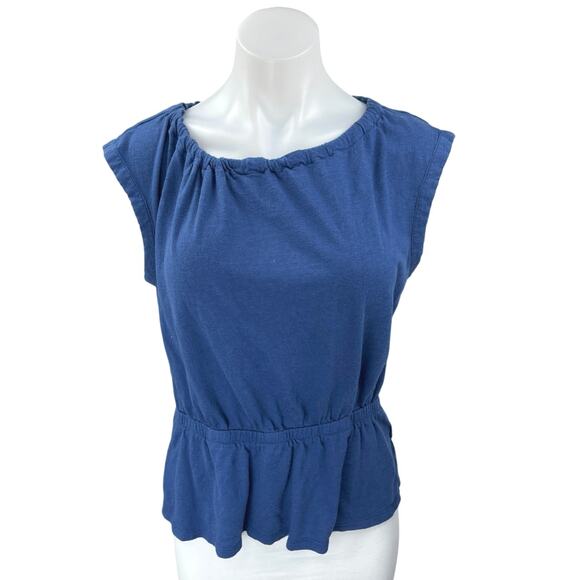 Banana Republic Malibu Tee Blue Tie Back Short Sleeve Peplum Blouse Top Size S - Picture 1 of 3